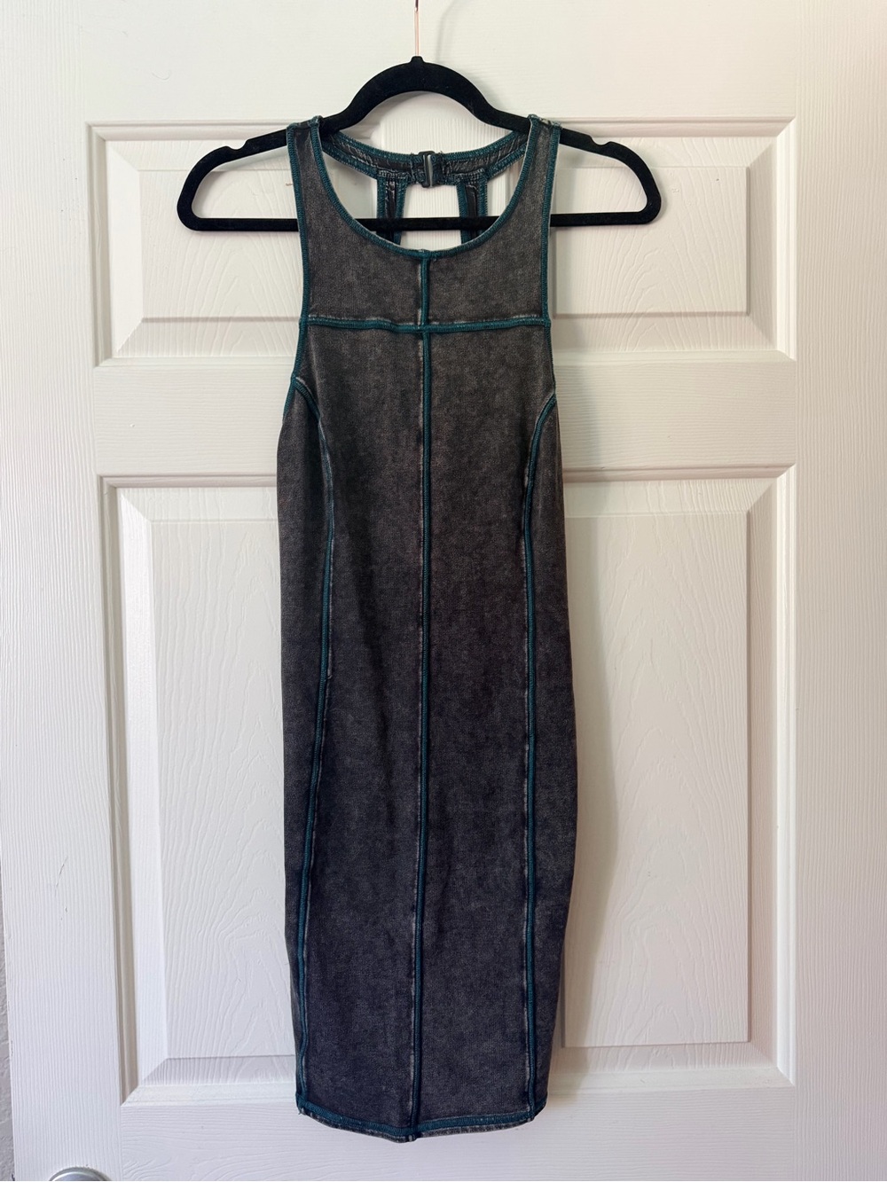 Free People Gray Tank Midi Dress with Teal Contrast Stitching